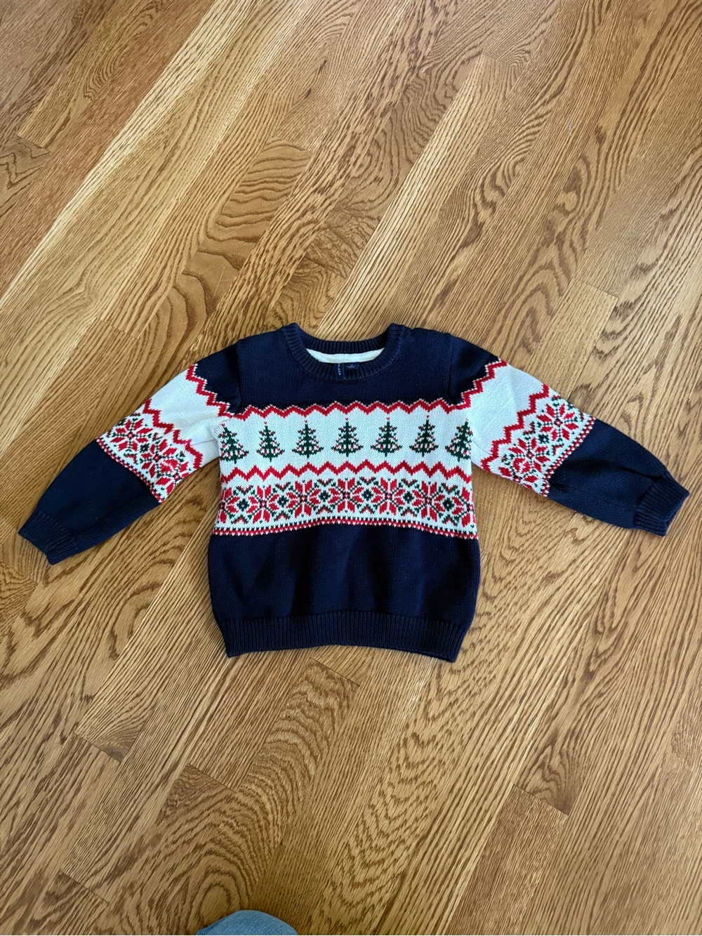 Janie and Jack Navy Fair Isle Holiday Sweater with Red and White